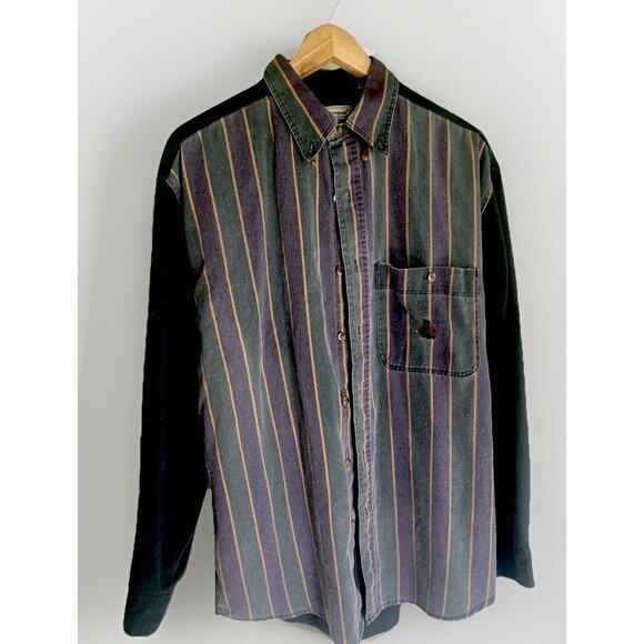 color blocked stripes two tone bugle boy button up size large 90's hipster dad - Picture 1 of 10